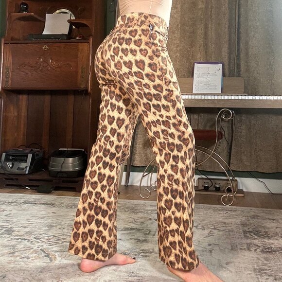 Vintage 2000s Moschino Leopard Print Heart Pants (Size 30) - Picture 3 of 4
